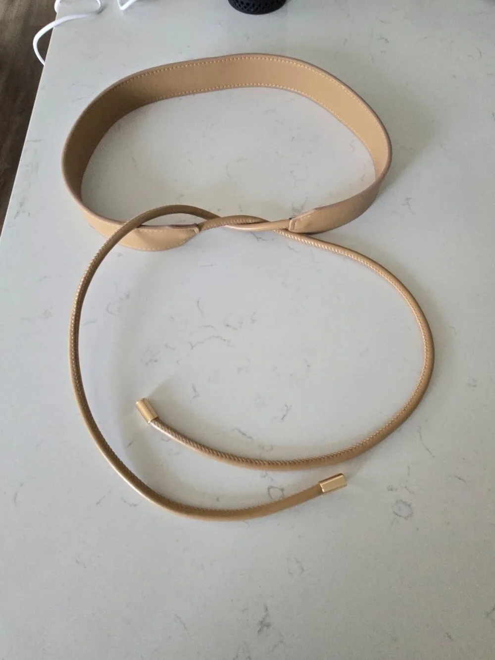 Faux leather tie belt
